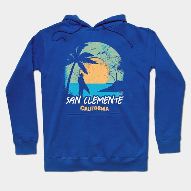 Retro Sunset San Clemente, California Surfing // Retro Surfer Beach Hoodie by Now Boarding